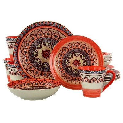 16pc Stoneware Citrus Kaleidoscope Dinnerware Set Orange - Elama