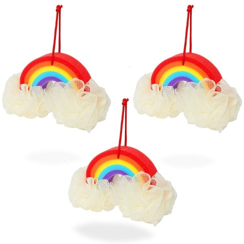 Juvale 3 Pack Rainbow Loofah Kids Bath Sponge : Target