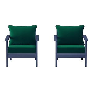 WestinTrends Avalon Outdoor Modern HDPE Patio Club Chairs with Deep Seat Cushions (Set of 2) - 1 of 4