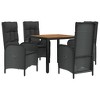 vidaXL 5-Piece Patio Dining Set - Black Poly Rattan Reclining Chairs with Cushions, Acacia Wood Tabletop, Outdoor, Garden, Deck - 3 of 4
