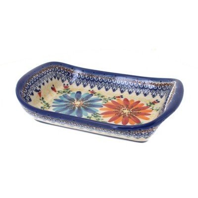 Blue Rose Polish Pottery Autumn Burst Medium Tray with Handles