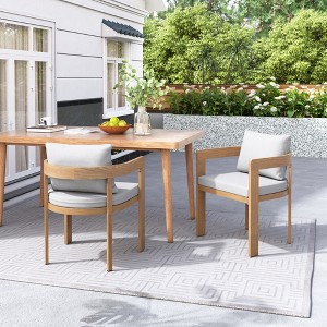 Christopher Knight Home Landon Patio Modern Aluminum Upholstered Dining Chairs with Wood Grain Finish (Set of 2) - 1 of 4