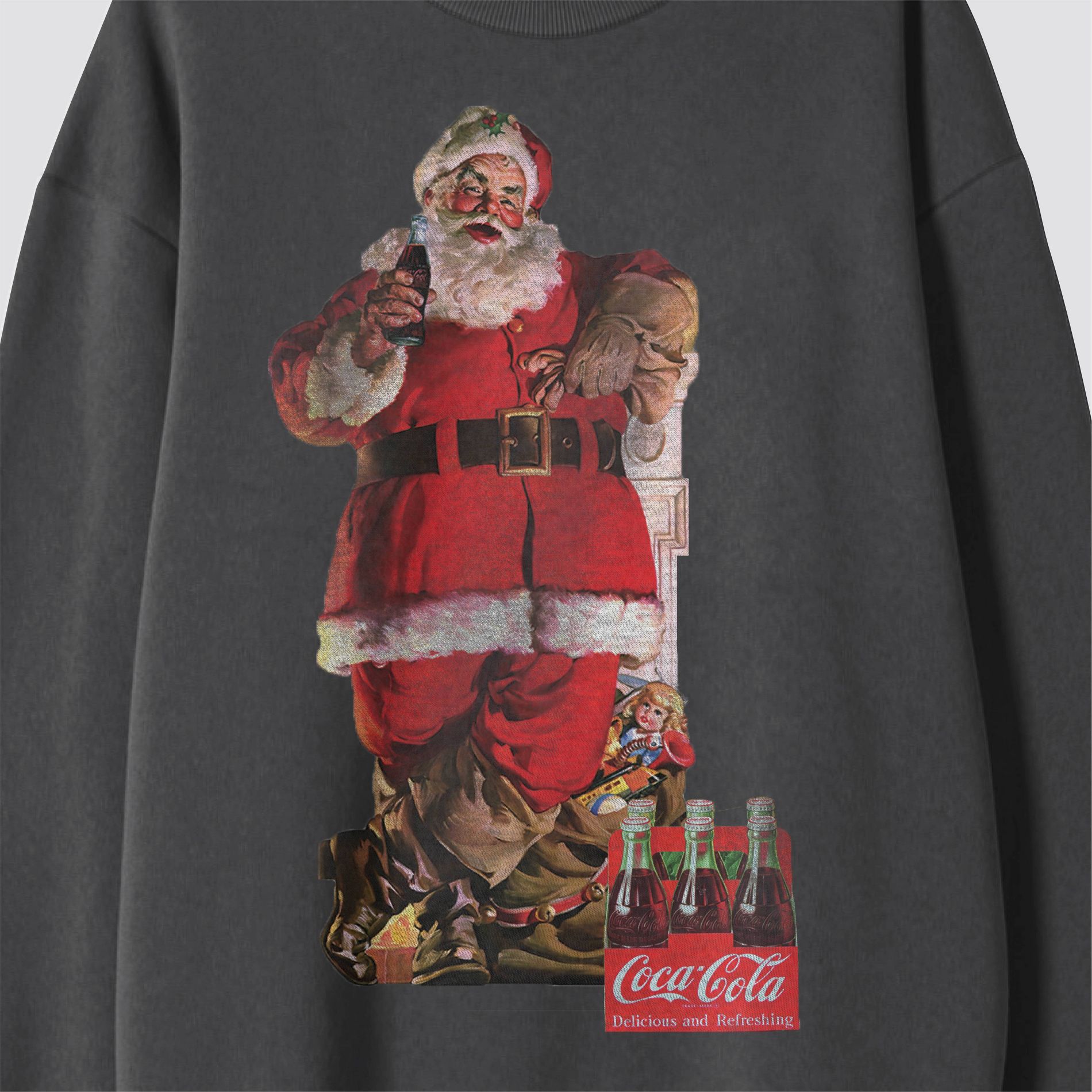 Men's Coca-Cola Santa Crewneck Graphic Sweatshirt - Dark Gray