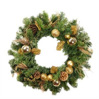 Northlight  24" Unlit Gold Pine Cone, Apple and Ball Ornament Artificial Christmas Wreath