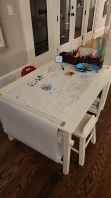 MARTHA STEWART Kids' Art Table and Stool Set - Creamy White: Wooden Drawing  and Painting Desk with Paper Roller, Paint Cups and Removable Craft