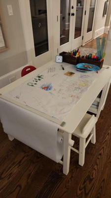 Martha Stewart Kids' Art Table and Stool Set - Creamy White: Wooden  Activity Desk for Drawing and Painting with Paper and Storage