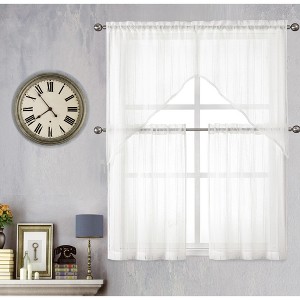 Kate Aurora Modern Chic Complete 4 Piece Striped Sheer Kitchen Curtain Tier & Valance Set - 1 of 1