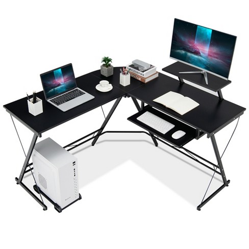 Tbfit L Shaped Desk with Storage Shelves, Reversible Coner, Office Desk for  Small Space,Large Computer Gaming Desk Workstation with Power Outlet,2