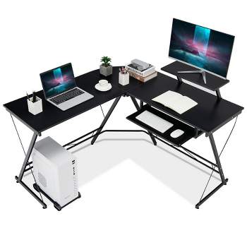 Costway L Shaped Computer Desk Home Office Workstation w/ Movable Monitor Stand