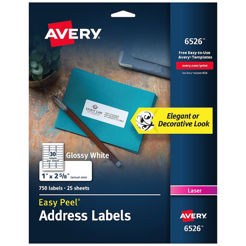 Avery Mailing Labels Address 1"x2-5/8" 750/PK Glossy WE 6526, 1 of 10