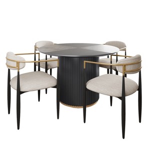 Christopher Knight Home Dalenor 5 PiecesIron Frame Dining Set with Round Pedestal Table, Beige/Black - 1 of 4
