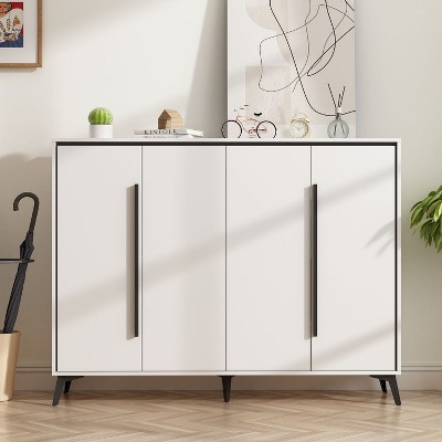 Famapy White Modern 4-Doors Entryway Shoe Cabinet With Metal Legs
