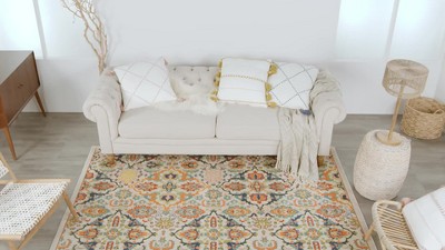 Light Blue Floral Synthetic Rectangular Area Rug 7' x 10'