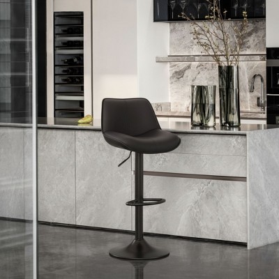 Ora Maison Set of 2 Adjustable Swivel Black Bar Stools 26–34", Faux Leather Counter Chairs with Footrests for Kitchen Island or Home Bar