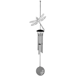 Woodstock Chimes Signature Collection, Woodstock Flourish Chime, 18'' Dragonfly Silver Wind Chime FLDR