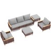 Outdoor Patio Sofa Set, 7 Pcs Sofa Set with Multifunctional Footstool, Rattan Sofa with Wooden Armrests and Removable PE Cushions-Coolbibila - 4 of 4
