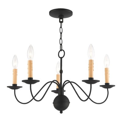 Mini Heritage Black Steel 5-Light Candelabra Chandelier
