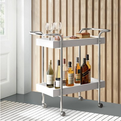 White and Chrome 2-Tier Kitchen Storage Cart with Casters