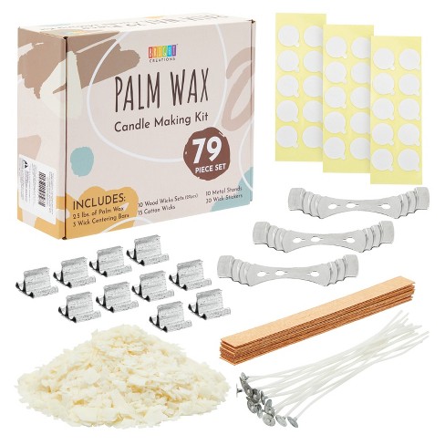 Bright Creations 79 Piece Palm Wax Candle Making Kit With Iron Stands, Wood  And Cotton Wicks, Centering Bars, Adhesive Stickers (2.5 Lbs) : Target