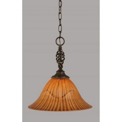 Toltec Lighting Elegante 1 - Light Pendant in  Dark Granite with 14" Tiger Shade