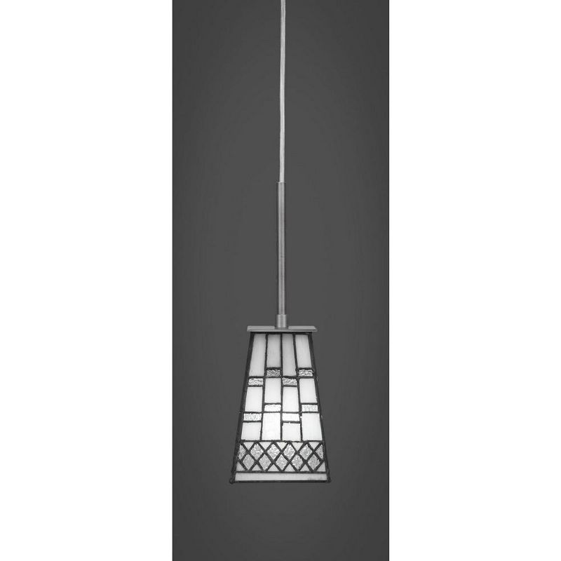 Toltec Lighting Apollo 1 - Light Pendant in  Graphite with 5" Square Pewter Art Glass Shade, 1 of 2