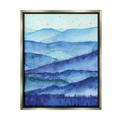 Stupell Industries Blue Mountains Trees Scenery Shining Stars Sky Floater Canvas Wall Art