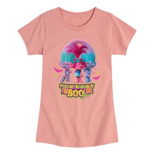 Girls' - Trolls - Poppy Satin Chenille Frighteningly Fab Boo Lous Fitted Short Sleeve Graphic T-Shirt - 1 of 4