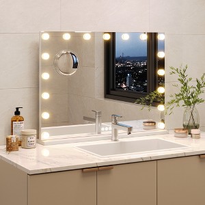 Vanity Mirror with Lights, Large Makeup Mirror, 3 Color Lighting Modes Tabletop, Fashion Bathroom Mirror for Dressing Room,Bedroom, Plug in - 1 of 4