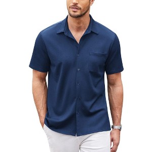 COOFANDY Men's Casual Button Down Shirts Short Sleeve Regular Fit Untucked Dress Shirts Knit Textured - 1 of 4