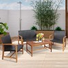 Costway 4PCS Outdoor Patio Rattan Furniture Set Acacia Wood Frame Sofa Loveseat Garden - image 3 of 4