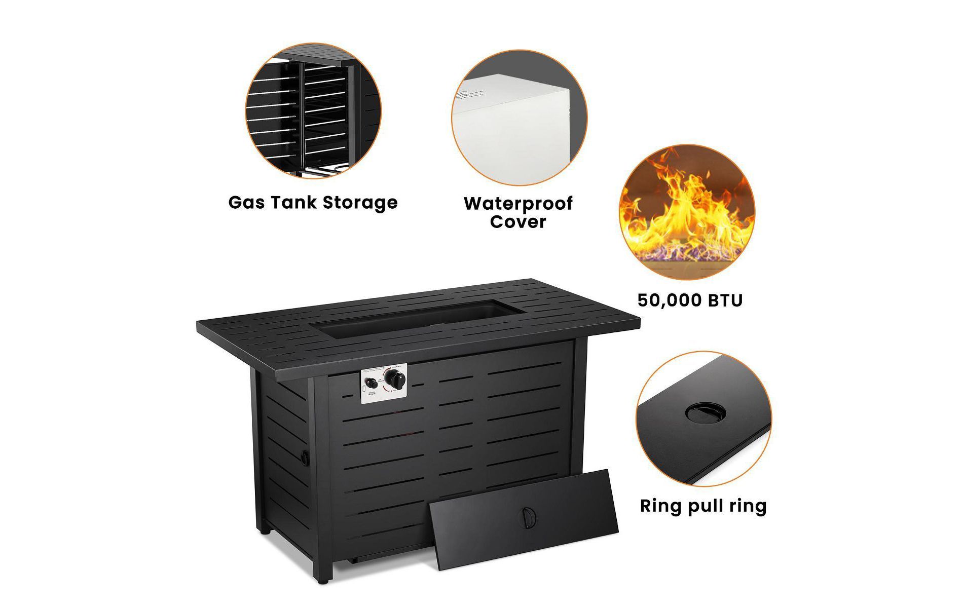 R.W.FLAME 43" Gas Fire Pit Table, 50,000 BTU Propane Burner with Steel Lid & Glass Stone, 2-in-1 Fire Pit & Table for Patio，Backyard Gatherings