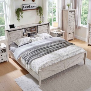 SinCiDo Farmhouse Bed Frame,w/Charging Station, Storage Bookcase Headboard,Sliding Barn Door,No Box Spring Needed, w/Wood Slats Support - 1 of 4