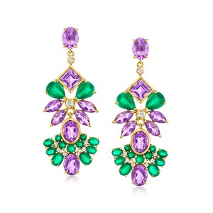 Ross-Simons 14.10 ct. t.w. Amethyst and Green Chalcedony Drop Earrings With .40 ct. t.w. White Topaz in 18kt Gold Over Sterling - 1 of 4