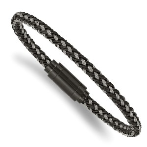 Chisel Stainless Steel Polished Black IP-plated Braided Wire and Rubber 8.25" Bracelet - 1 of 4
