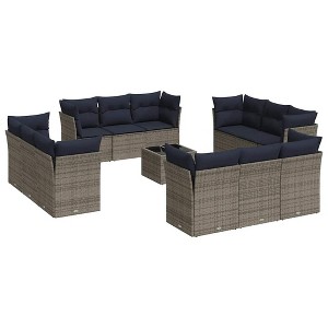 vidaXL 13 Piece Patio Sofa Set with Cushions - Gray and Navy Blue With Table - 1 of 4