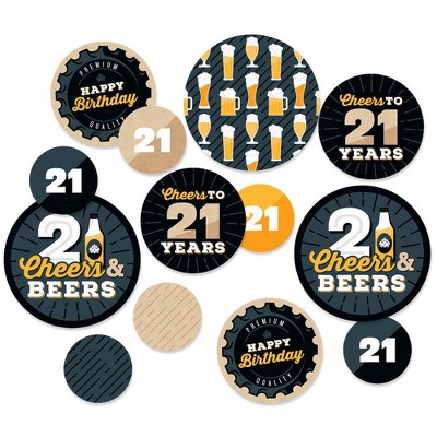 Big Dot of Happiness Cheers and Beers to 21 Years - 21st Birthday Party Giant Circle Confetti - Party Decorations - Large Confetti 27 Count