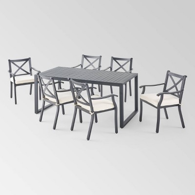 Navan 7pc Aluminum Dining Set - Black/Ivory - Christopher Knight Home