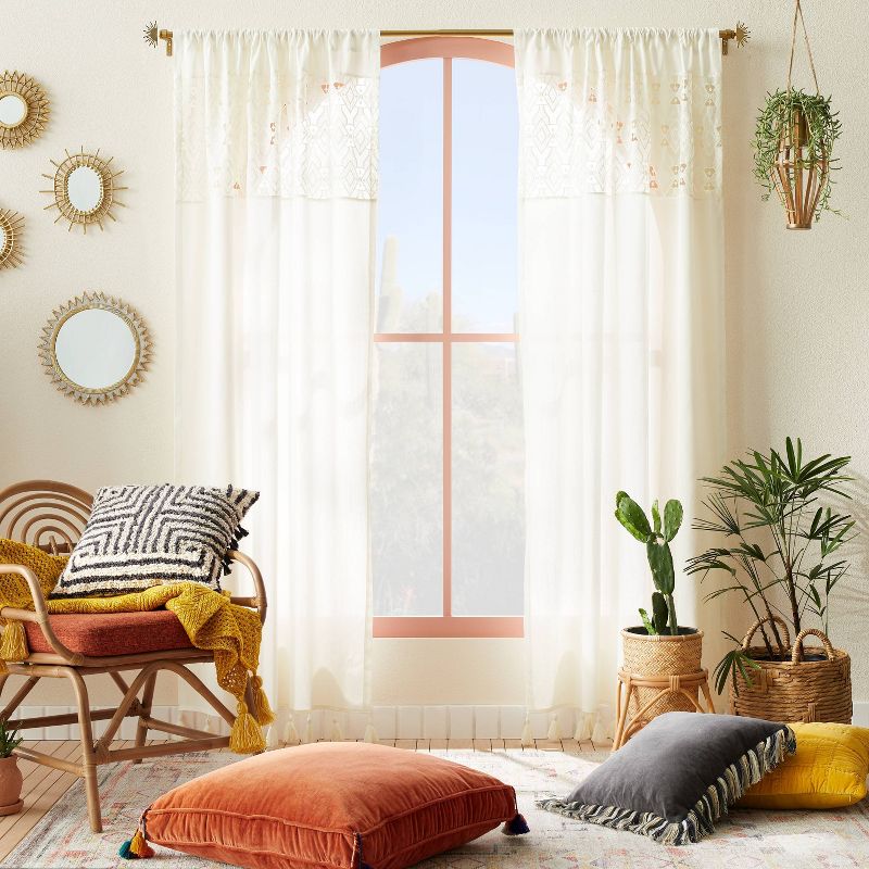 1pc Sheer Banded Geo Macrame Window Curtain Panel White - Opalhouse™ designed with Jungalow™ , 3 of 8