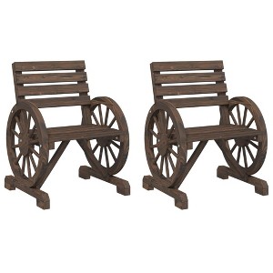 vidaXL Garden Chair Natural wood Solid Fir Wood 22.8 x 22.8 x 30.9 in - Dark Brown Chair Set of 2 - 1 of 4