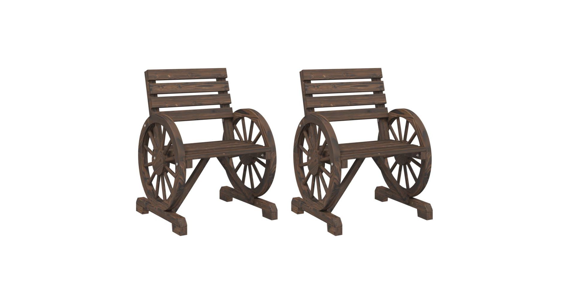 vidaXL Garden Chair Natural wood Solid Fir Wood 22.8 x 22.8 x 30.9 in - Dark Brown Chair Set of 2
