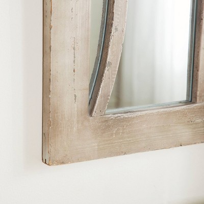 Cream Wood Arched Full Length Window Pane Mirror