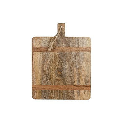 15" Kaila Decorative Rustic Square Mango Wood Serving Board Charcuterie Fruit Cheese Paddle w/ Jute Rope Holder