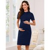 Womens Casual Long Sleeve Maternity Dress Pocket Knee Length Breastfeeding Nursing Hooded Pregnancy Dress - 2 of 4
