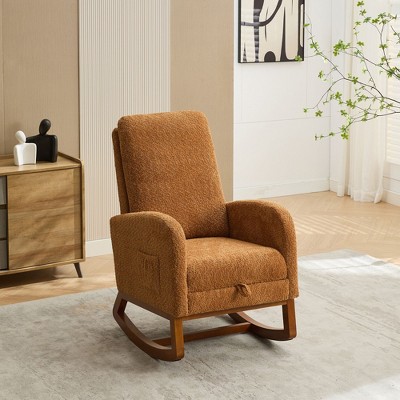 Kumasinova Accent Rocking Chair Nursery Rocker with Footrest&Side Pockets,Modern Glider Chair with Rubberwood Legs for Living Room,250lbs Max