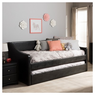 Twin Black Faux Leather Upholstered Daybed with Trundle