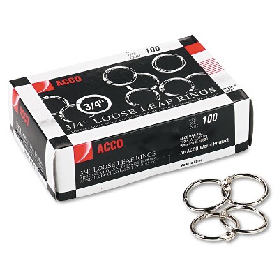 Acco Metal Book Rings 3/4" Diameter 100 Rings/Box 72201