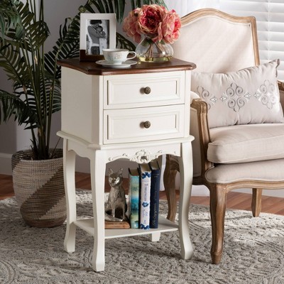 Darla Traditional French White & Cherry Brown Wood Nightstand