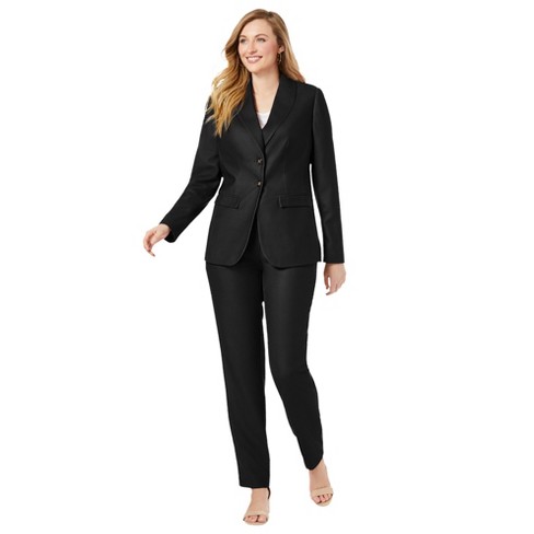 Jessica London Women's Plus Size Two Piece Single Breasted Pant Suit Set -  12 W, Black : Target