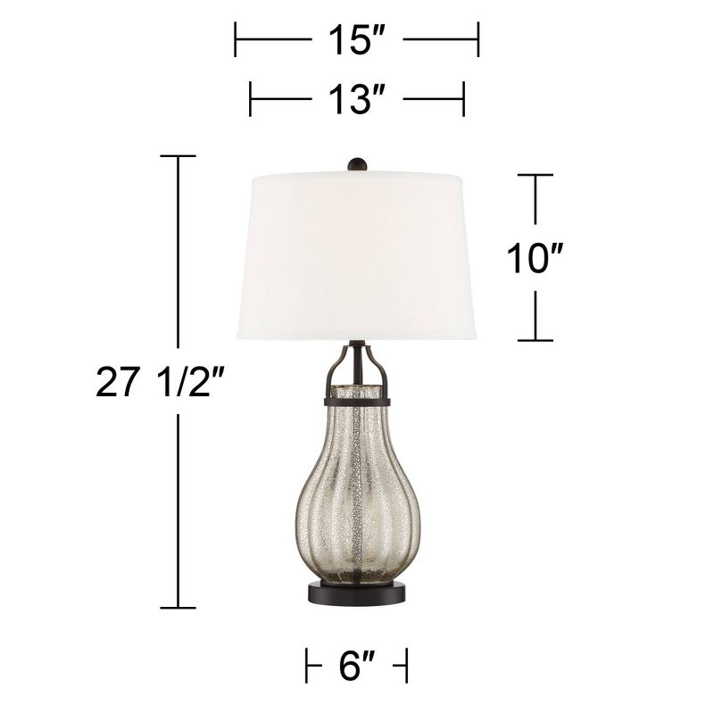 Franklin Iron Works Arian Rustic Farmhouse Table Lamp 27 1/2" Tall Oil Rubbed Bronze Fluted Mercury Glass White Drum Shade for Bedroom Living Room, 4 of 10