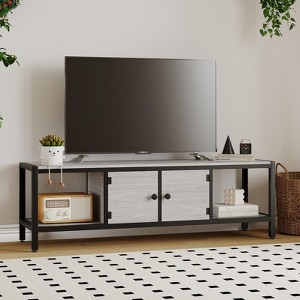 Sturdy Wooden Entertainment Center with 2 Closed & 2 Open Shelves, Adjustable Legs - 1 of 4